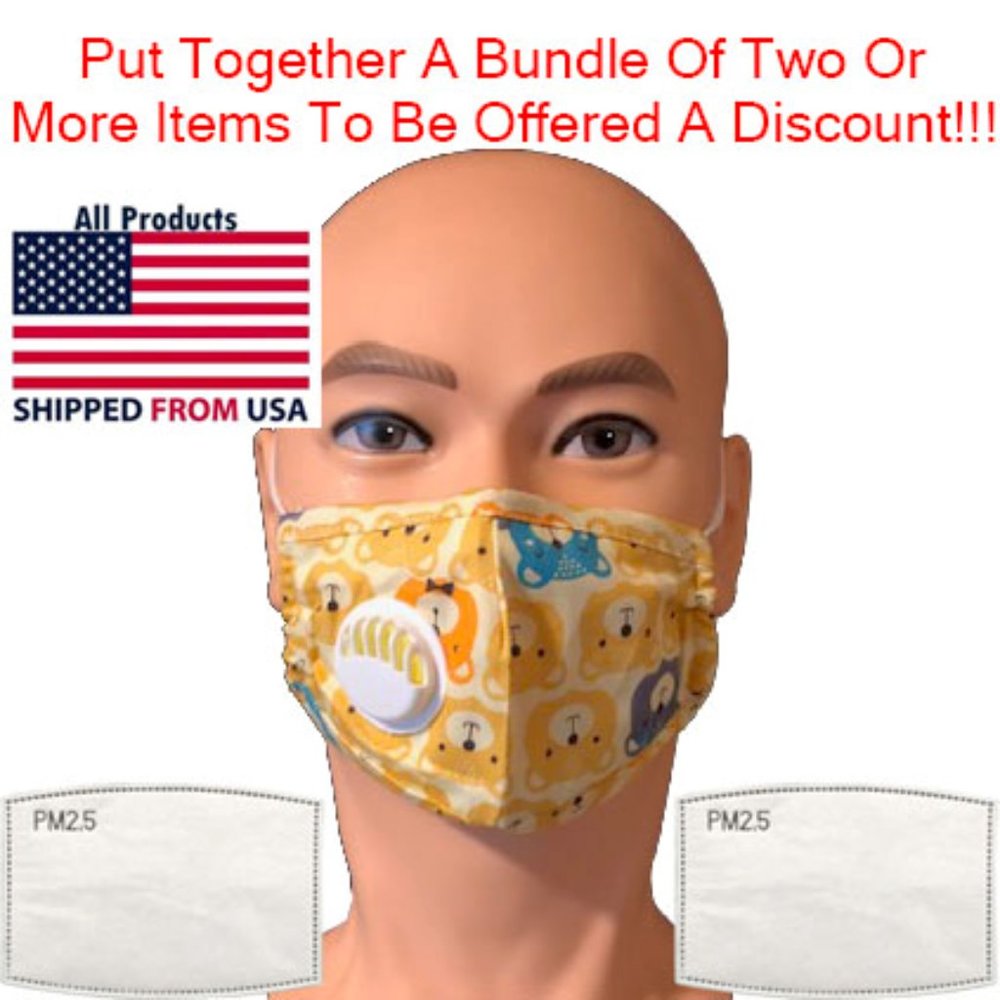 Children's Washable Face Mask Bears - 2 Filters